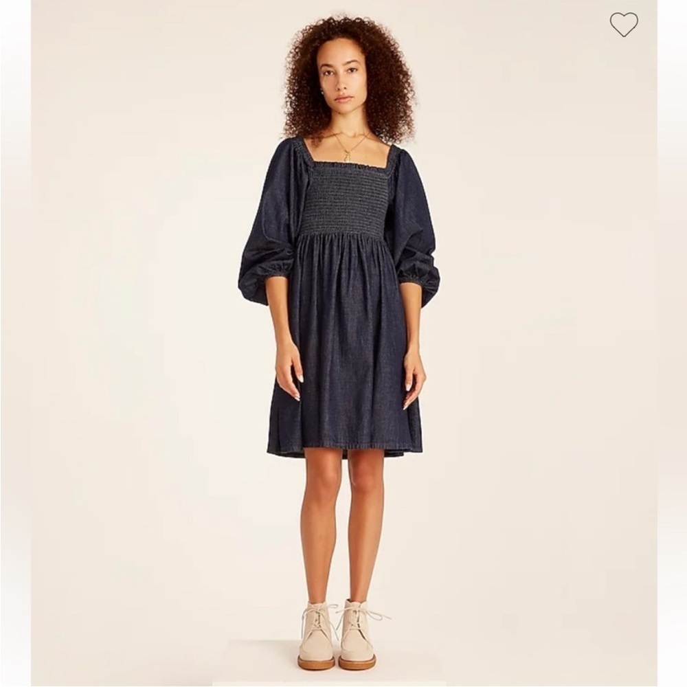 NEW WITH TAGS J. Crew Blue Chambray Smocked Puff Sleeve Mini Dress‎ in Size XXS